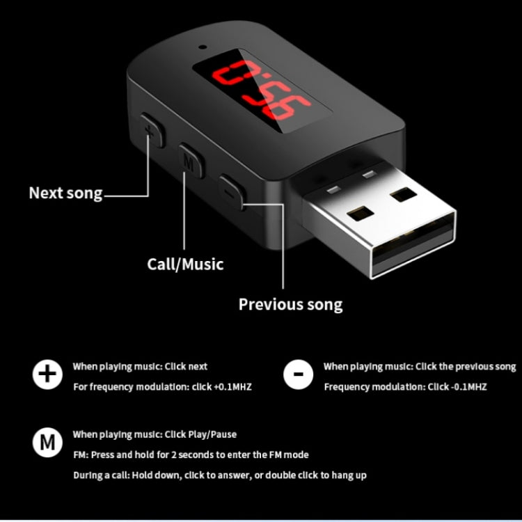 M10 Car Digital Display FM Radio USB Bluetooth Adapter Wireless Audio Receiver, M10