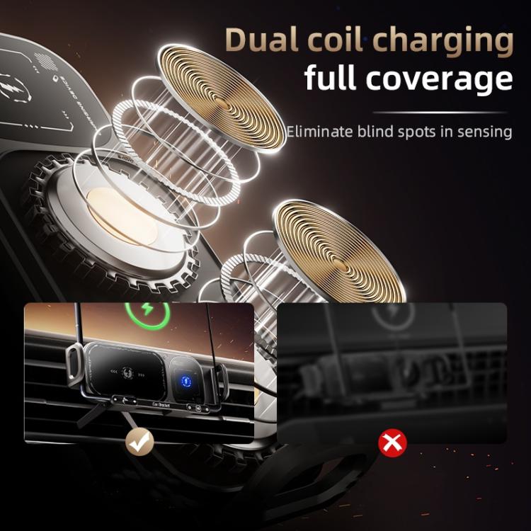 SD01 Car Air Vent Mount Dual Coil Rotating Phone Stand 15W Wireless Charger Phone Holder, SD01 Grey