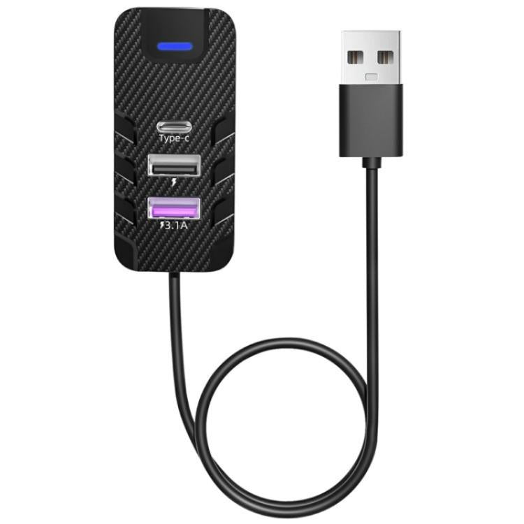 Y2 Type-C and Dual USB Carbon Fiber Texture Car Rear Seat Charger Adapter with Extension Cable, Y2