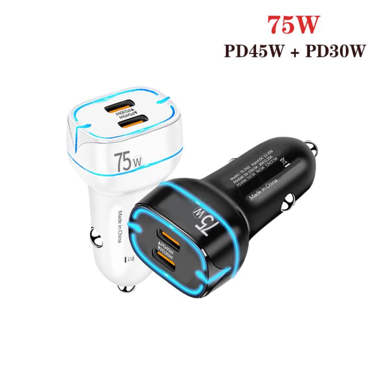 P65 PD45W + PD30W Dual Port Type-C Car Charger for iPhone / iPad Series, P65(Black), P65(White)