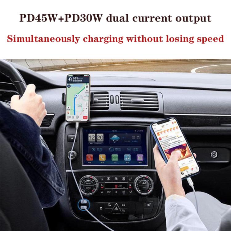 P65 PD45W + PD30W Dual Port Type-C Car Charger for iPhone / iPad Series, P65(Black), P65(White)