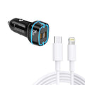 PD45W + PD30W Dual Port Type-C Car Charger with USB-C to 8 Pin Data Cable, P65 with 8 Pin Cable(Black), P65 with 8 Pin Cable(White)
