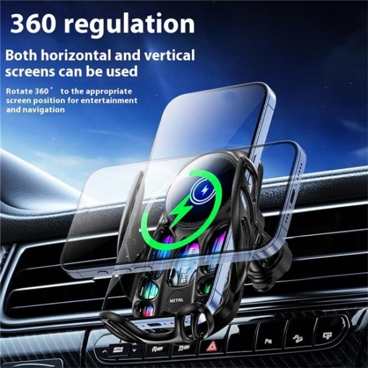 SD02 With Ambient Light 15W Universal Car Phone Holder Mount Wireless Charging Stand, SD02 (Black), SD02 (Silver)