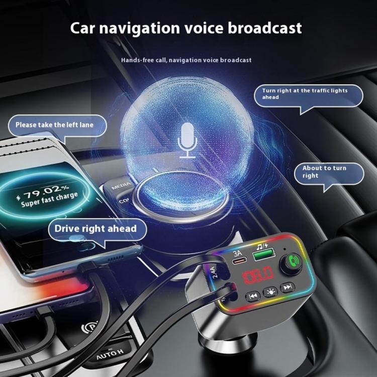 L4 Fast Charging Car Charger MP3 Player Retractable Cable FM Transmitter, L4