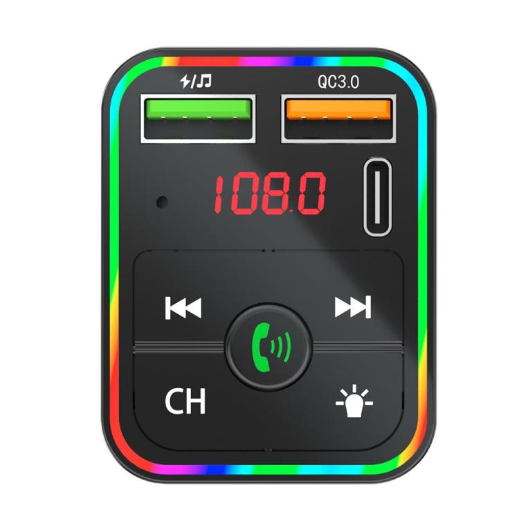 PDF2 With Ambient Light Fast Charger FM Transmitter Bluetooth Hands Free Call MP3 Player, PDF2
