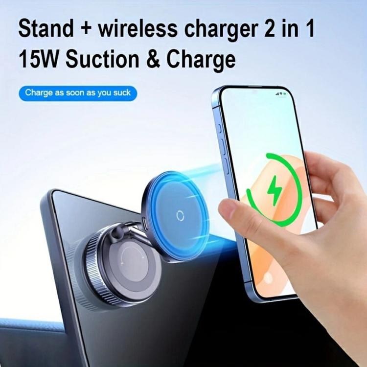 X68W 15W Wireless Charging Vacuum Suction Cup Foldable Car Dashboard Magnetic Phone Holder, X68W