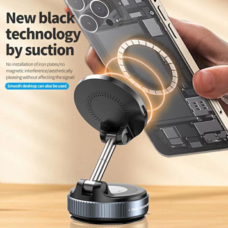 X68W 15W Wireless Charging Vacuum Suction Cup Foldable Car Dashboard Magnetic Phone Holder, X68W