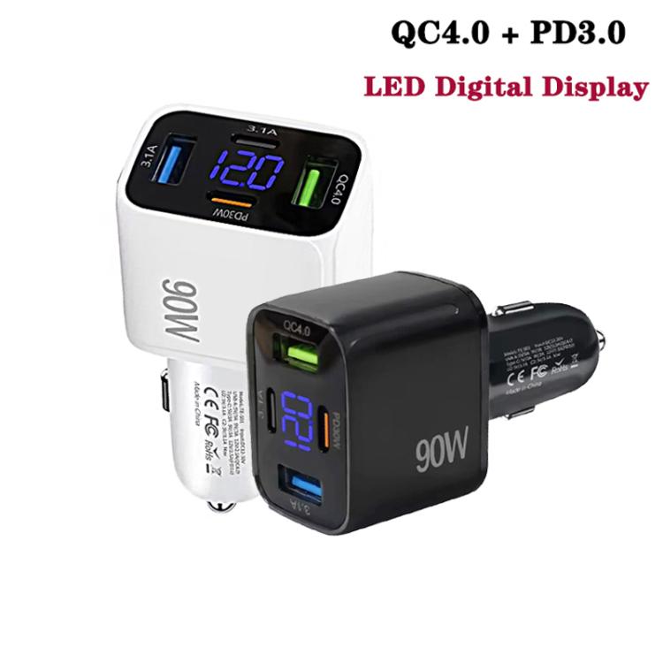 QC4.0 30W + PD3.0 30W LED Digital Display Car Charger, TE-S01