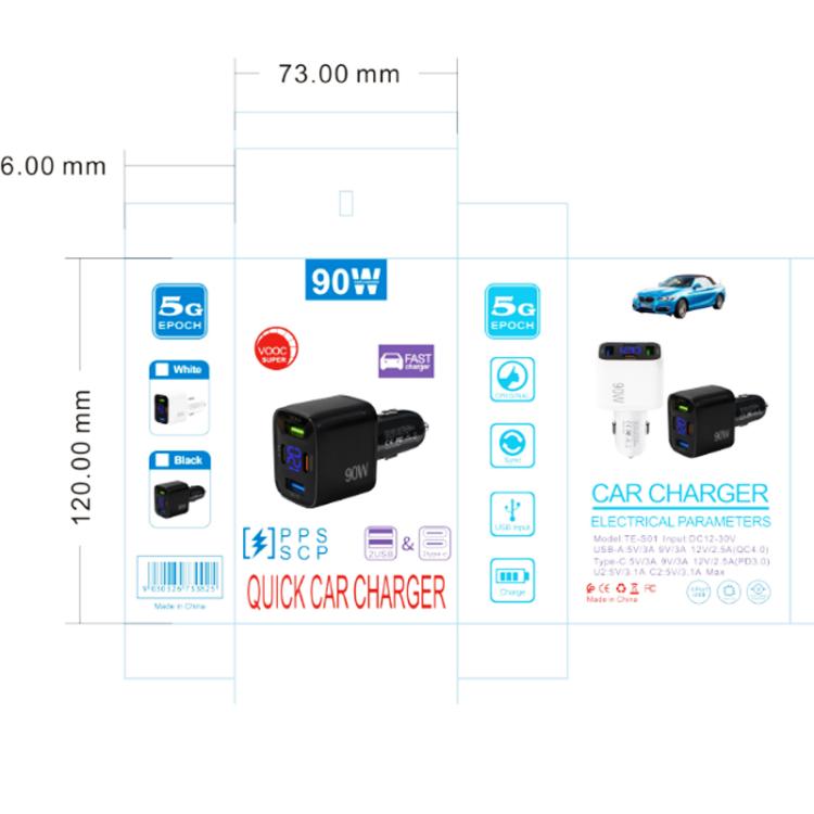 QC4.0 30W + PD3.0 30W LED Digital Display Car Charger, TE-S01