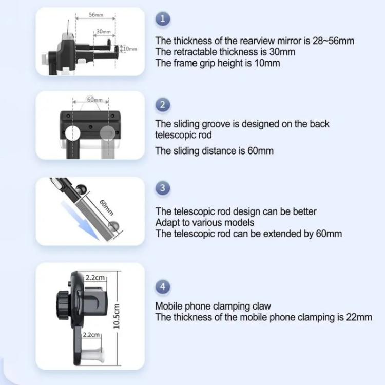 H256 360 Degree Rotation Cellphone Navigation Bracket Car Rearview Mirror Phone Holder, H256