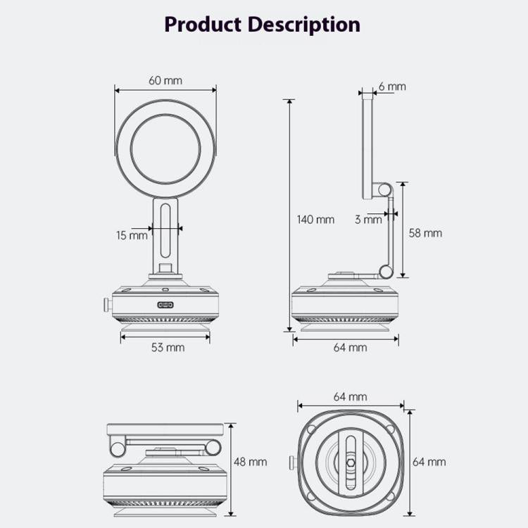 X74 Car Dashboard Electric Vacuum Suction Cup Magnetic Phone Holder, X74