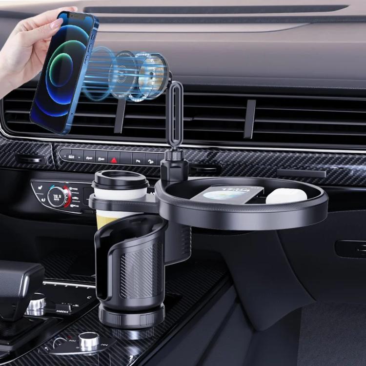 CP242F 15W Fast Charging Wireless Charger Car Cup Holder Magnetic Phone Navigation Stand, CP242F