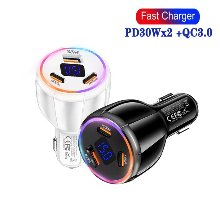 TE-S02 Display Screen PD30W x 2 and QC 30W Car Charger for Mobile Phones / Tablets, TE-S02