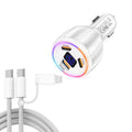 TE-S02 Display Screen PD30W x 2 + QC 30W Car Charger with Type-C to Type-C / 8-pin Data Cable, TE-S02 with Cable
