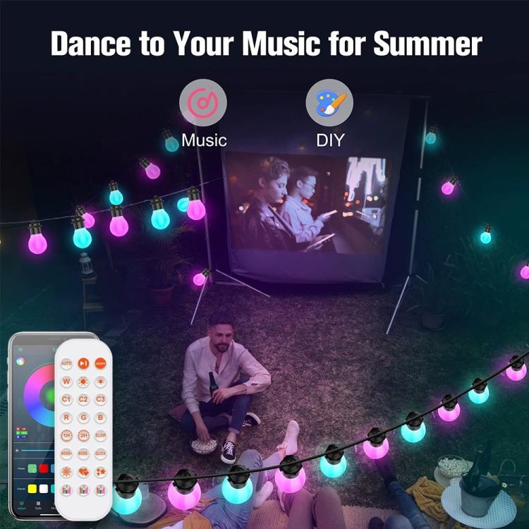 S14 RGBIC LED App and Voice Control Bluetooth Smart Outdoor String Lights 12M 20 Bulbs