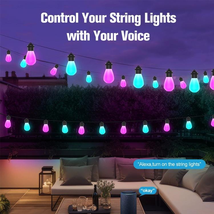 S14 RGBIC LED App and Voice Control Bluetooth Smart Outdoor String Lights 12M 20 Bulbs