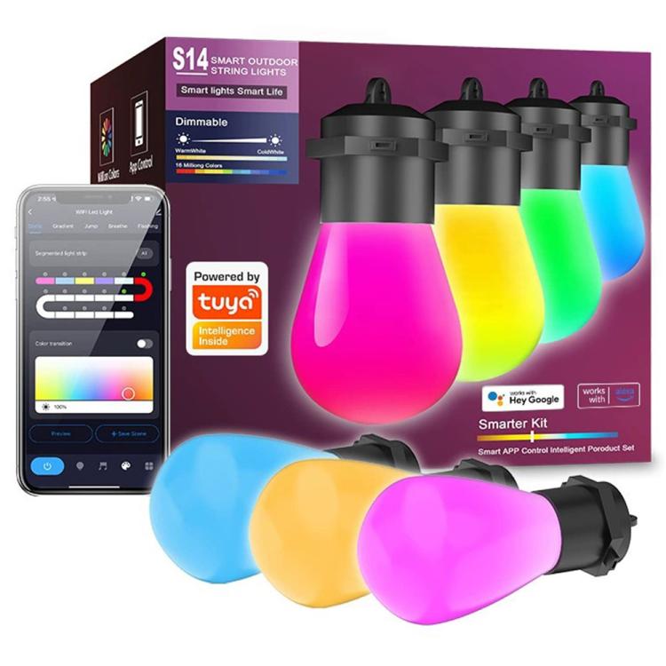 S14 IP65 Waterproof RGBIC WiFi BLE App Remote Control Smart WiFi String Lights 12M 20 Bulbs