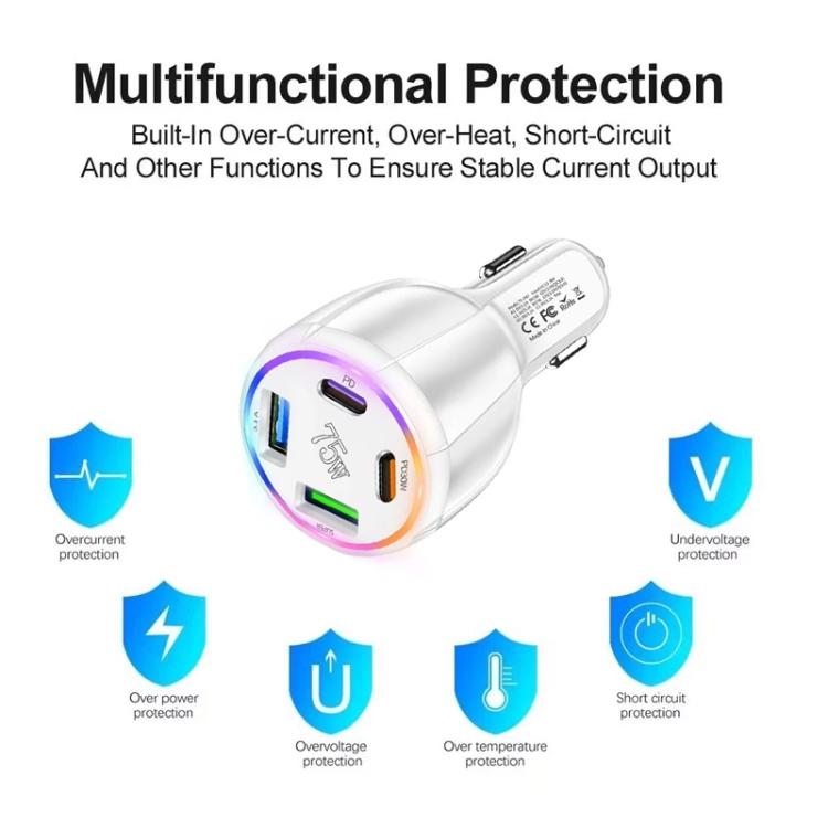 75W USB-C x 2 and USB x 2 Multi Port Car Charger, TE-P47
