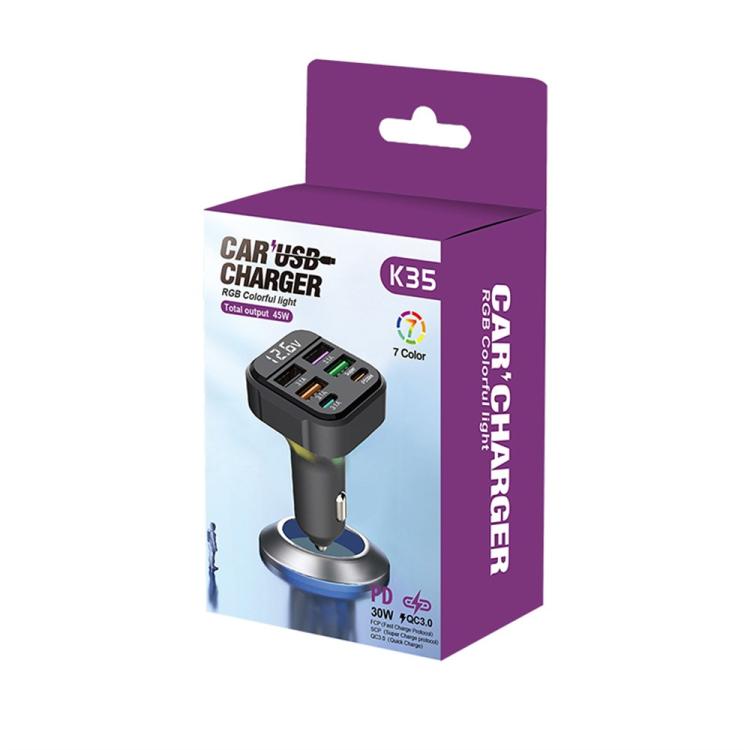 K35 USB Ports Car 3.1A QC3.0 Fast Charging Adapter Cigarette Lighter Charger, K35