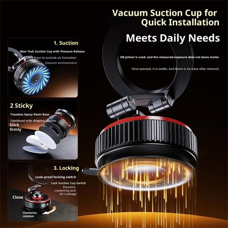 X66 720-Degree Triple-Axis Rotation Folding Magnetic Car Vacuum Suction Cup Phone Holder, X66 (Black)