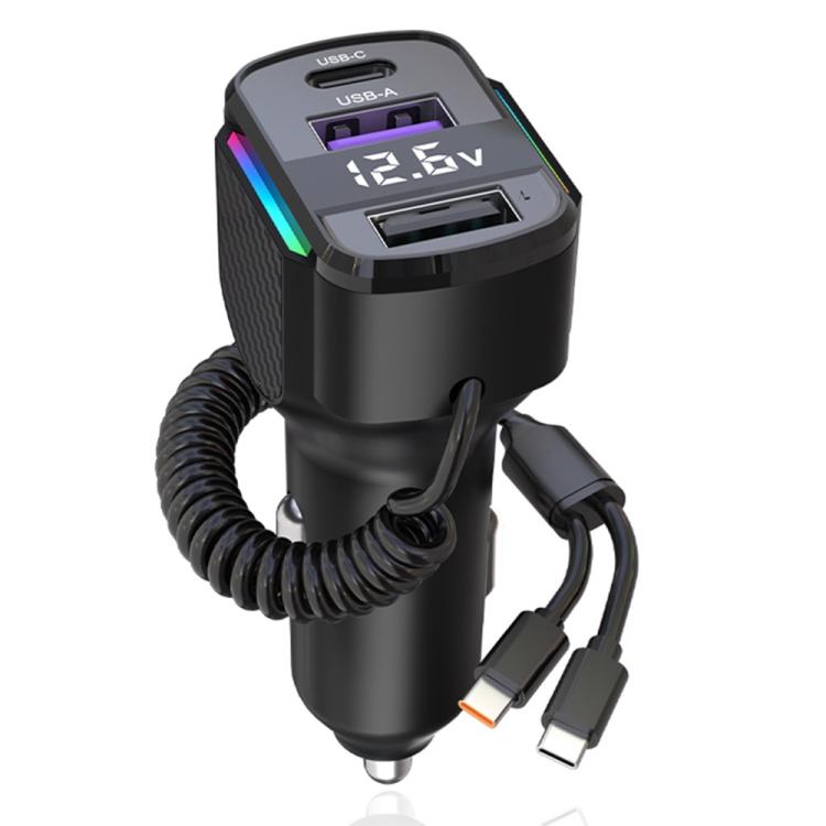 K56 Car PD30W Fast Charger Cigarette Lighter Adapter with Type-C Spring Cable, K56