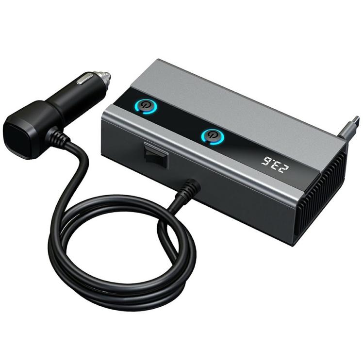 GE06 PD 65W Fast Charging Retractable Cable Voltage Display 120W Car Cigarette Lighter Splitter Adapter, GE06