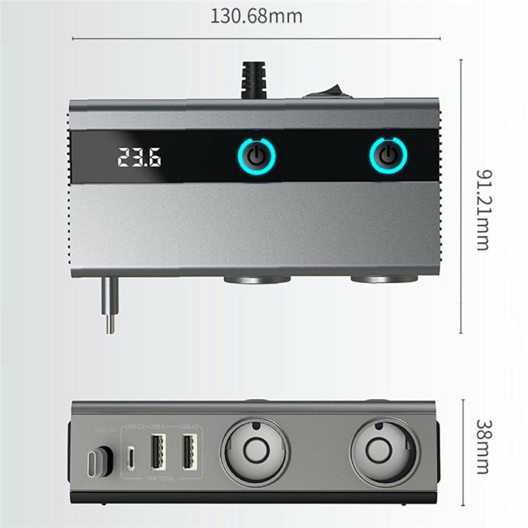 GE06 PD 65W Fast Charging Retractable Cable Voltage Display 120W Car Cigarette Lighter Splitter Adapter, GE06