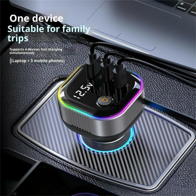 GE03 PD 65W Fast Charging Adapter Retractable Cable and Ambient Light Voltage Display Car Charger, GE03