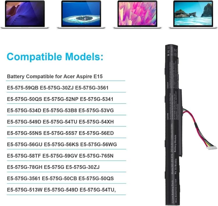2200mAh Laptop Battery Replacement For Acer Aspire E5-575G 475G 523G 553G, AS16A5K