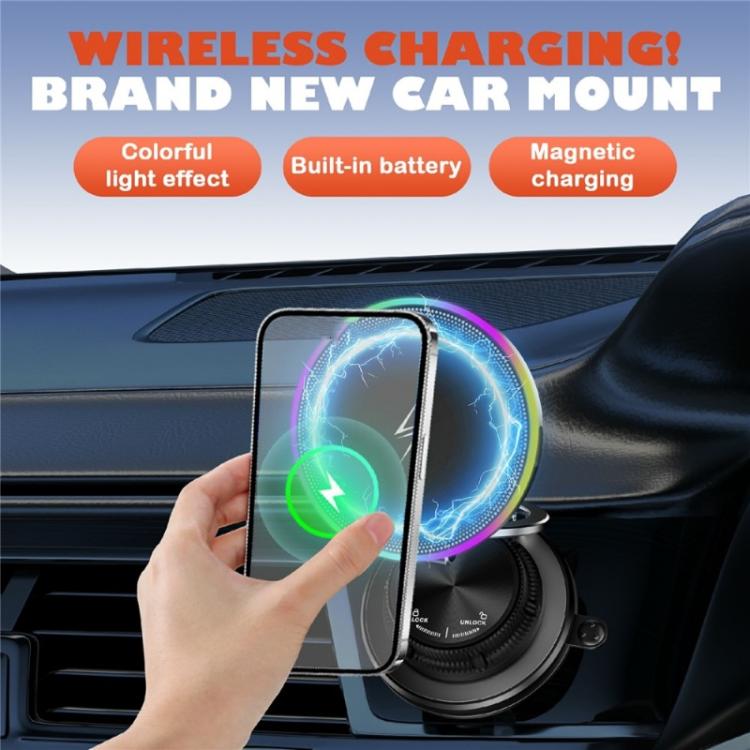 K8 RGB Light 15W Wireless Car Charger 3-Fold Rotatable Magnetic Phone Holder, K8
