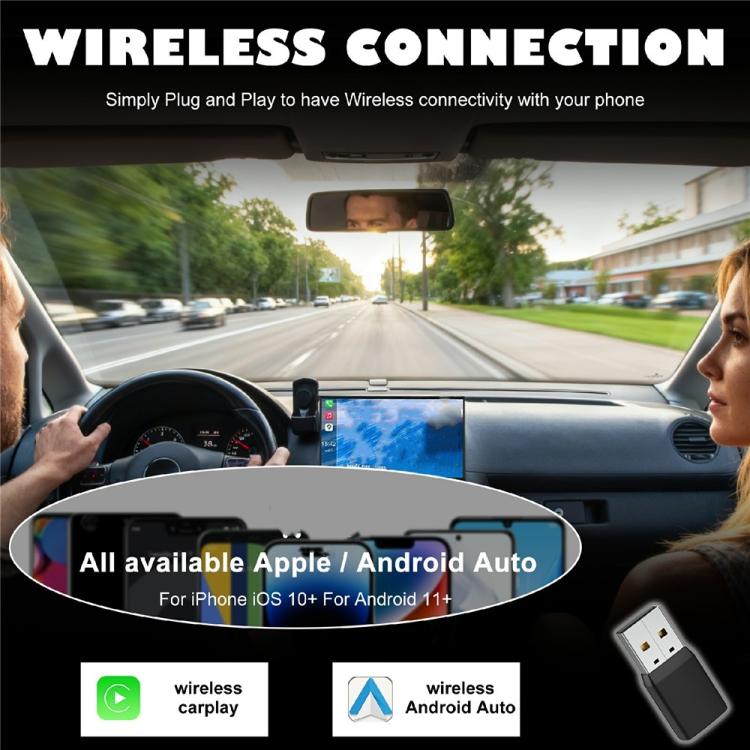 CP022 CarPlay / Android Auto Converter Wired to Wireless Car Dongle Plug Play USB Adapter, CP022