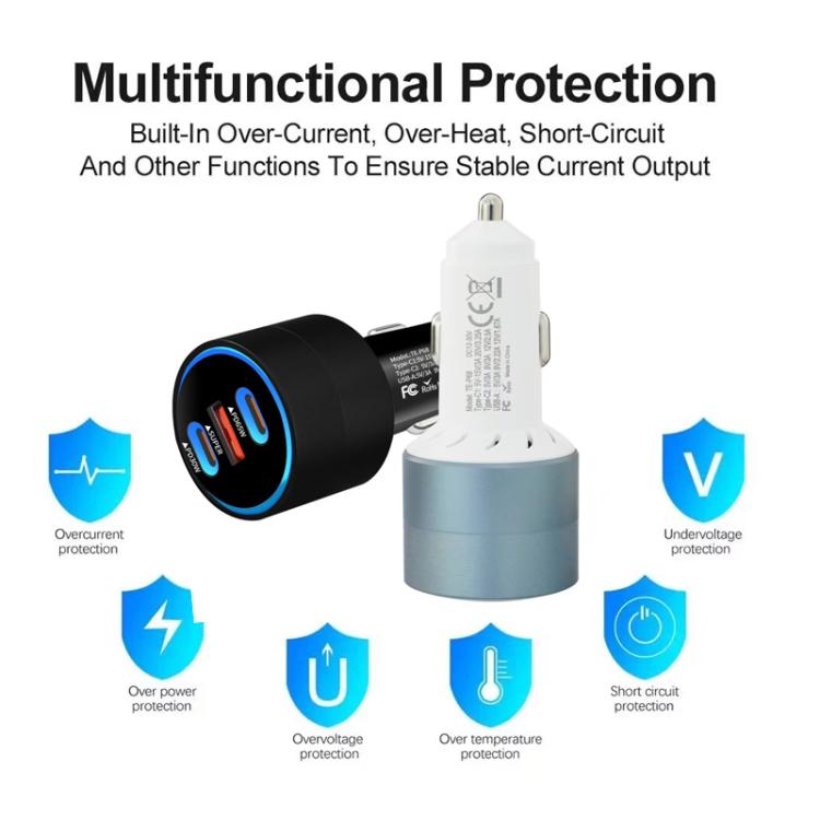 TE-P68 125W PD 65W Type-C x 2 + USB Notebook Car Charger with Type-C to Type-C Data Cable, TE-P68 125W with Type-C Cable