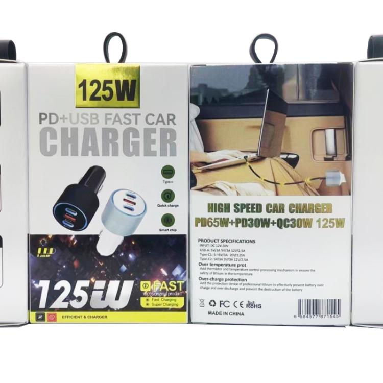 TE-P68 125W PD 65W Type-C x 2 + USB Notebook Car Charger with Type-C to Type-C Data Cable, TE-P68 125W with Type-C Cable
