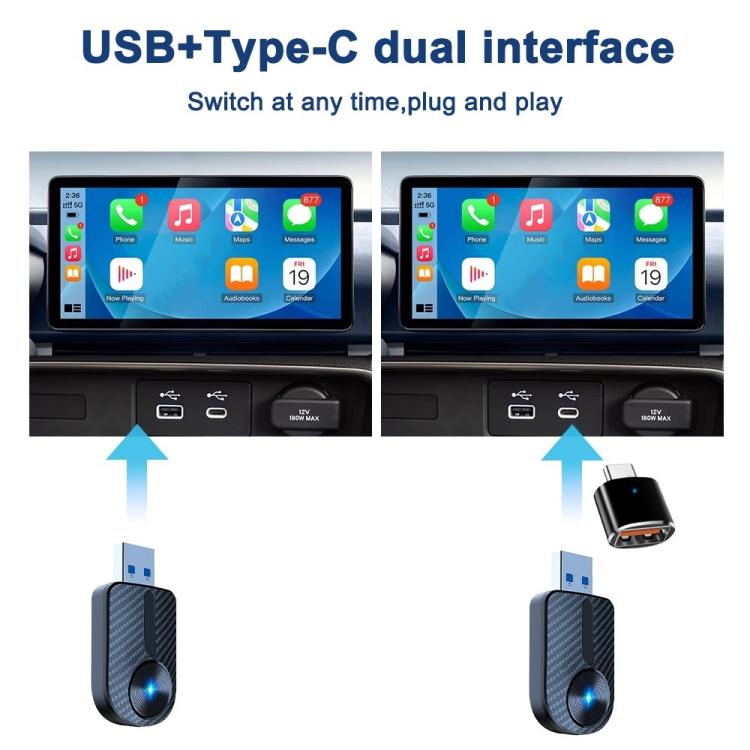M27 For CarPlay / Android Auto Wired to Wireless Car Adapter 2 in 1 Plug and Play USB AI Box, M27