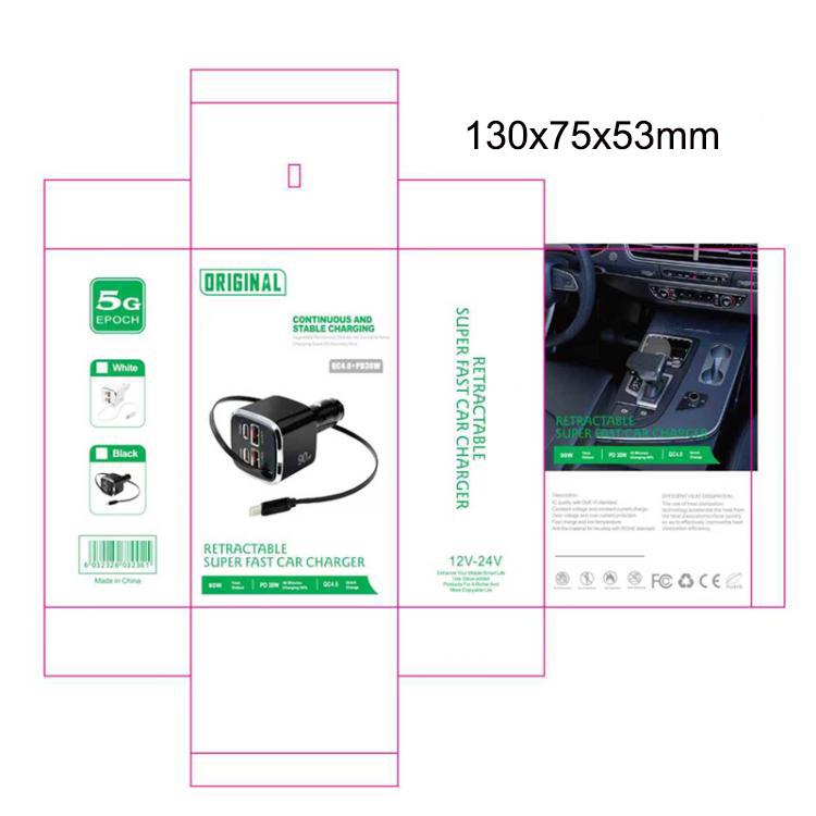 F01 40cm Type-C Cable, PD3.0 and QC3.0 USB Multifunctional Car Charger, F01 (Black), F01 (White)