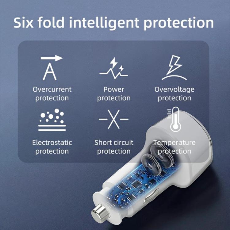 A6 USB and Type-C Dual Port Car Charger QC3.0 + PD 30W Fast Charger with Ambient Light, A6