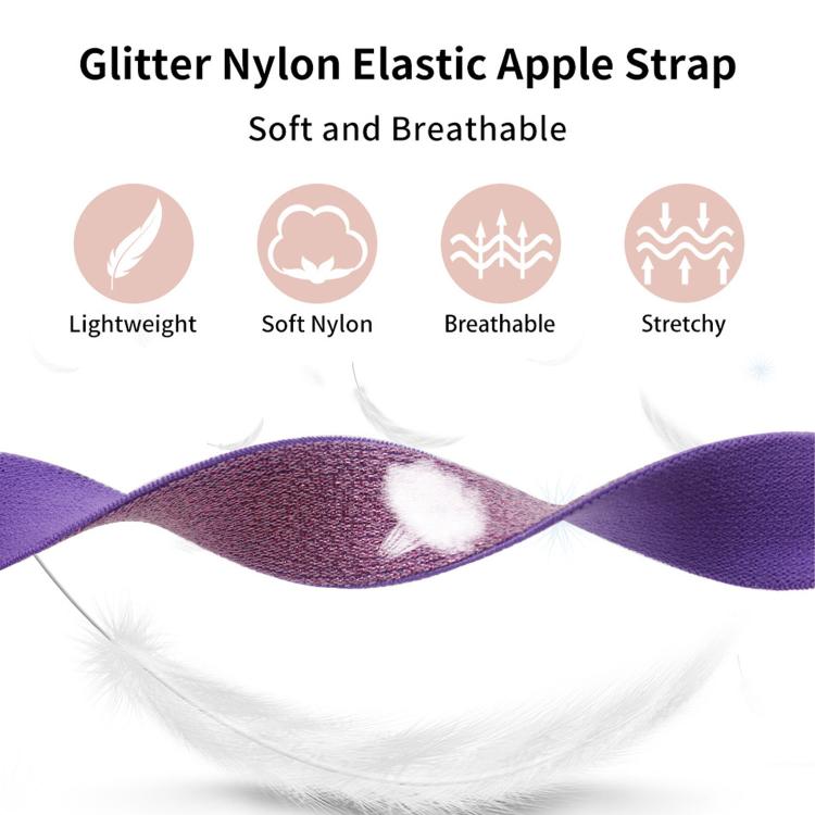 Glitter Elastic Nylon Watch Band, For Apple Watch 49mm / 46mm / 45mm / 44mm, For Apple Watch 42mm / 41mm / 40mm / 38mm
