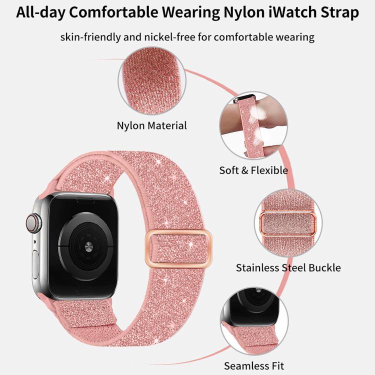 Glitter Elastic Nylon Watch Band, For Apple Watch 49mm / 46mm / 45mm / 44mm, For Apple Watch 42mm / 41mm / 40mm / 38mm