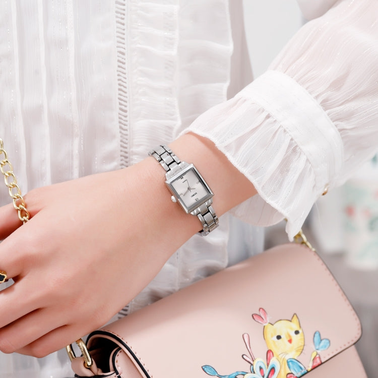 SKMEI 1407 Business Fashion Watch with Diamonds Delicate and Elegant Square Zinc Alloy Quartz Watch for Women, Rose Gold, Silvery