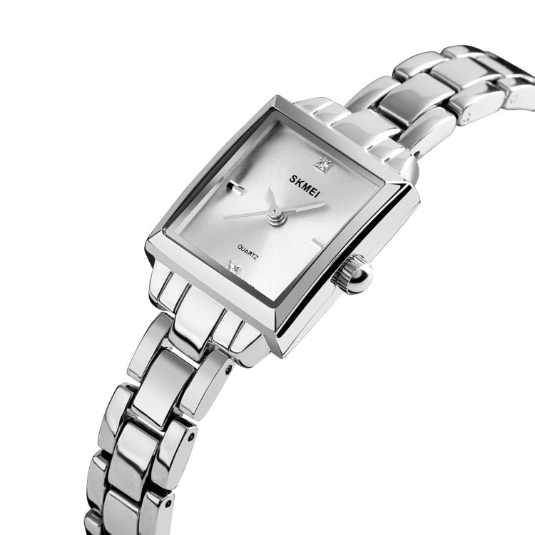 SKMEI 1407 Business Fashion Watch with Diamonds Delicate and Elegant Square Zinc Alloy Quartz Watch for Women, Rose Gold, Silvery