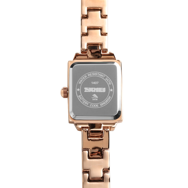SKMEI 1407 Business Fashion Watch with Diamonds Delicate and Elegant Square Zinc Alloy Quartz Watch for Women, Rose Gold, Silvery