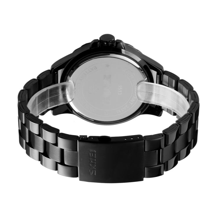 Skmei 1513 Fashion Trendy Steel Band Quartz Watch Mens Waterproof Leisure Watch, Skmei 1513 Steel Band Watch (Black)