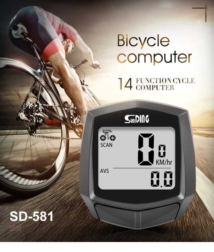 SUNDING SD-581A Bike Wired Computer Speedometer Odometer Cycling Bicycle Waterproof Measurable Temperature Stopwatch, SUNDING SD-581A