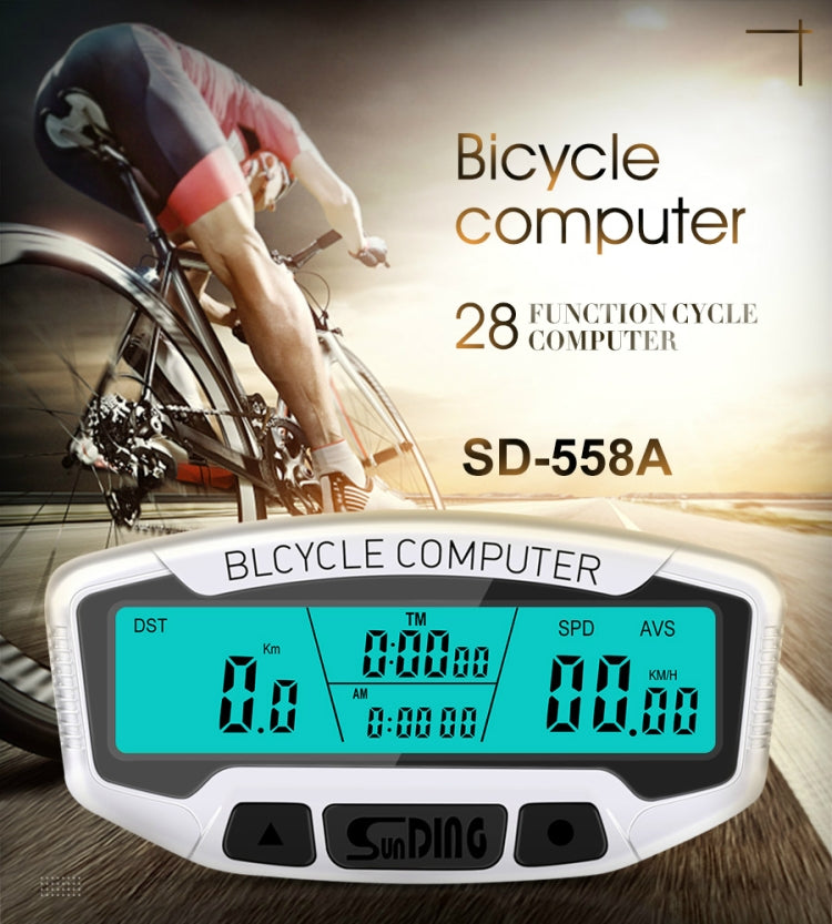 SUNDING SD-558A Bicycle Computer Wired Stopwatch Bicycle Speedometer Digital Odometer Rainproof LCD Backlight Stopwatch, SD-558A