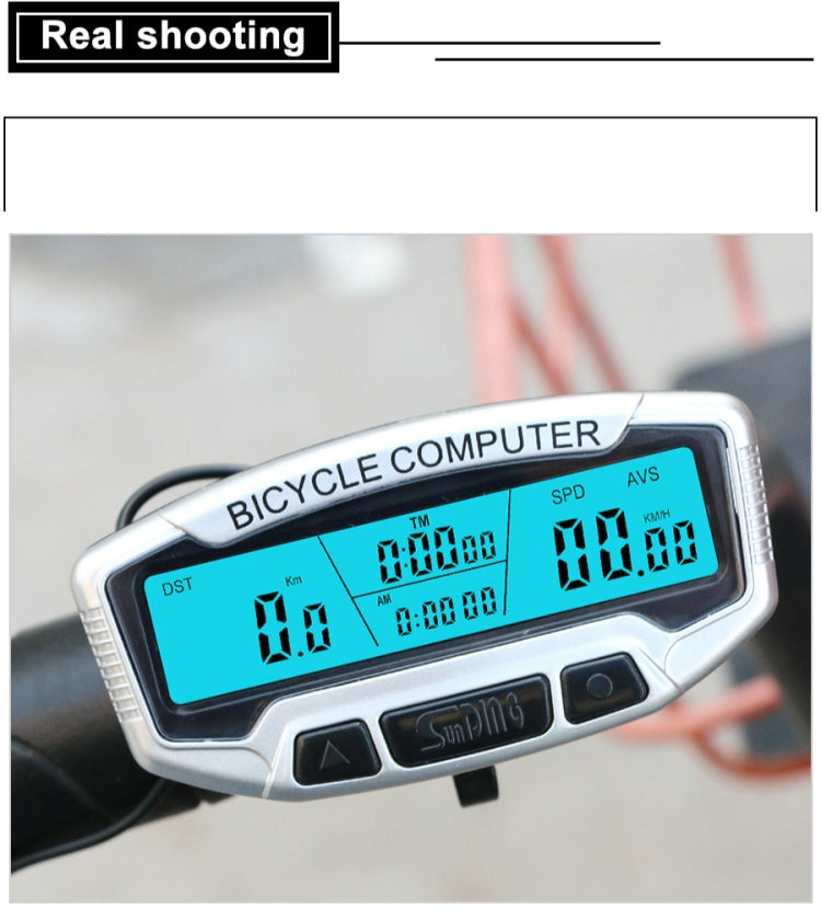 SUNDING SD-558A Bicycle Computer Wired Stopwatch Bicycle Speedometer Digital Odometer Rainproof LCD Backlight Stopwatch, SD-558A