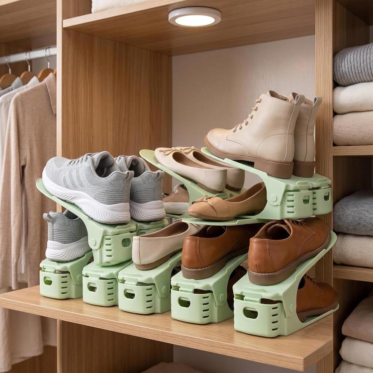 Household Simple Adjustable Storage Shoe Rack Shleves Slippers Plastic Bracket Cabinet
