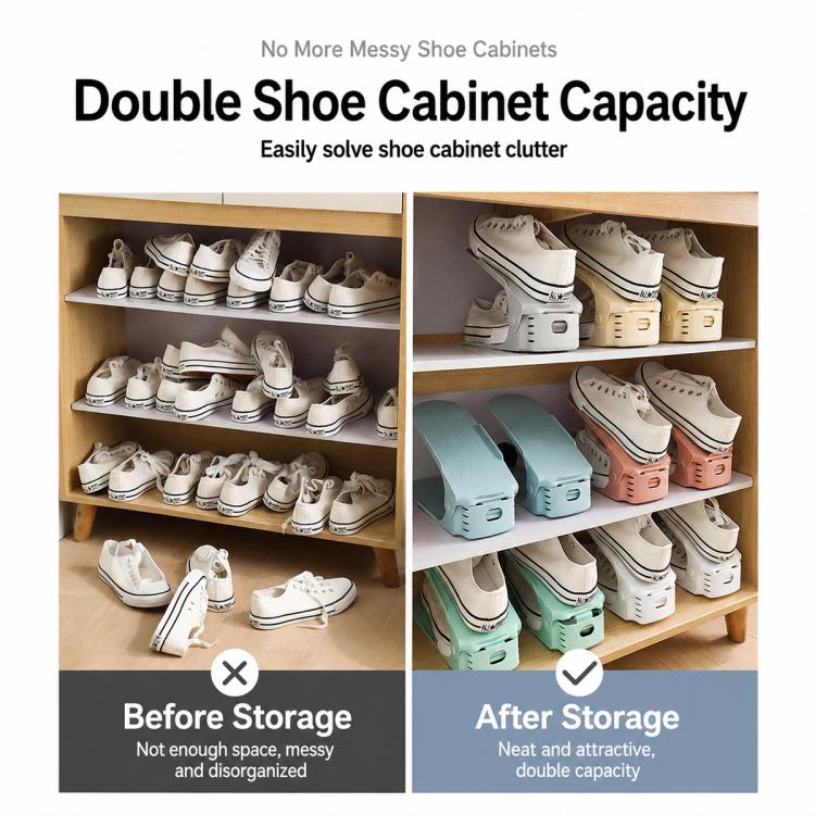 Household Simple Adjustable Storage Shoe Rack Shleves Slippers Plastic Bracket Cabinet