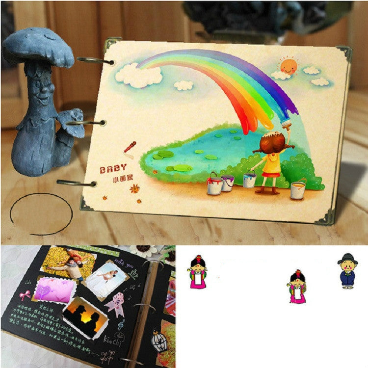 10 inch DIY Paste Retro Loose-leaf Iron Hoop Photo Album, 30 Kraft Card Pages, 15 Kraft Card +15 Black Card Pages
