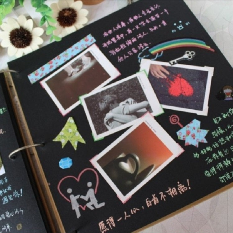 10 inch DIY Paste Retro Loose-leaf Iron Hoop Photo Album, 30 Kraft Card Pages, 15 Kraft Card +15 Black Card Pages