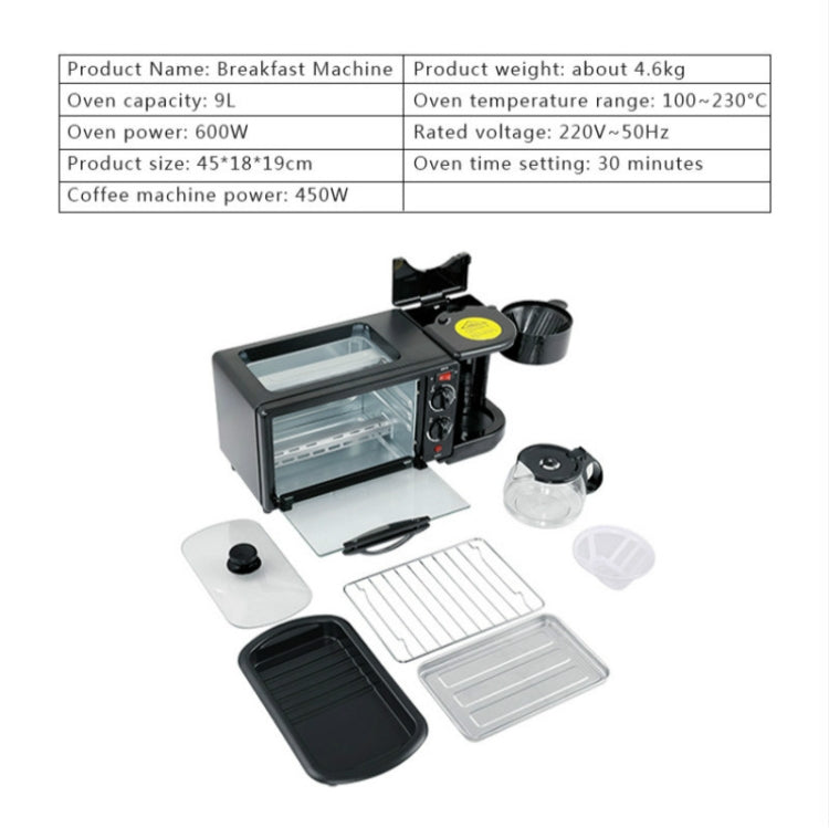 3 in 1 Electric Breakfast Machine Multifunction Coffee Maker + Frying Pan + Mini Oven  Household Bread Pizza Oven, 3 in 1 Multifunction Coffee Maker